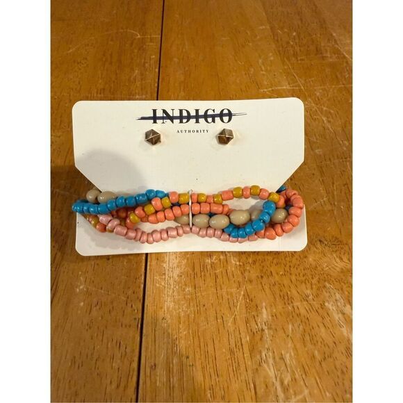 Indigo Authority Monarch Pastel Beaded Bracelet & Earing Set NEW - Picture 2 of 4